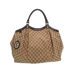 Gucci Sukey Boston 2way Leather Shoulder Bag GG canvas Brown
